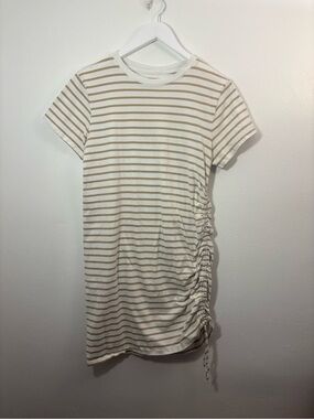 Universal Thread Striped Side-Ruched Tee Dress White & Tan Size Medium